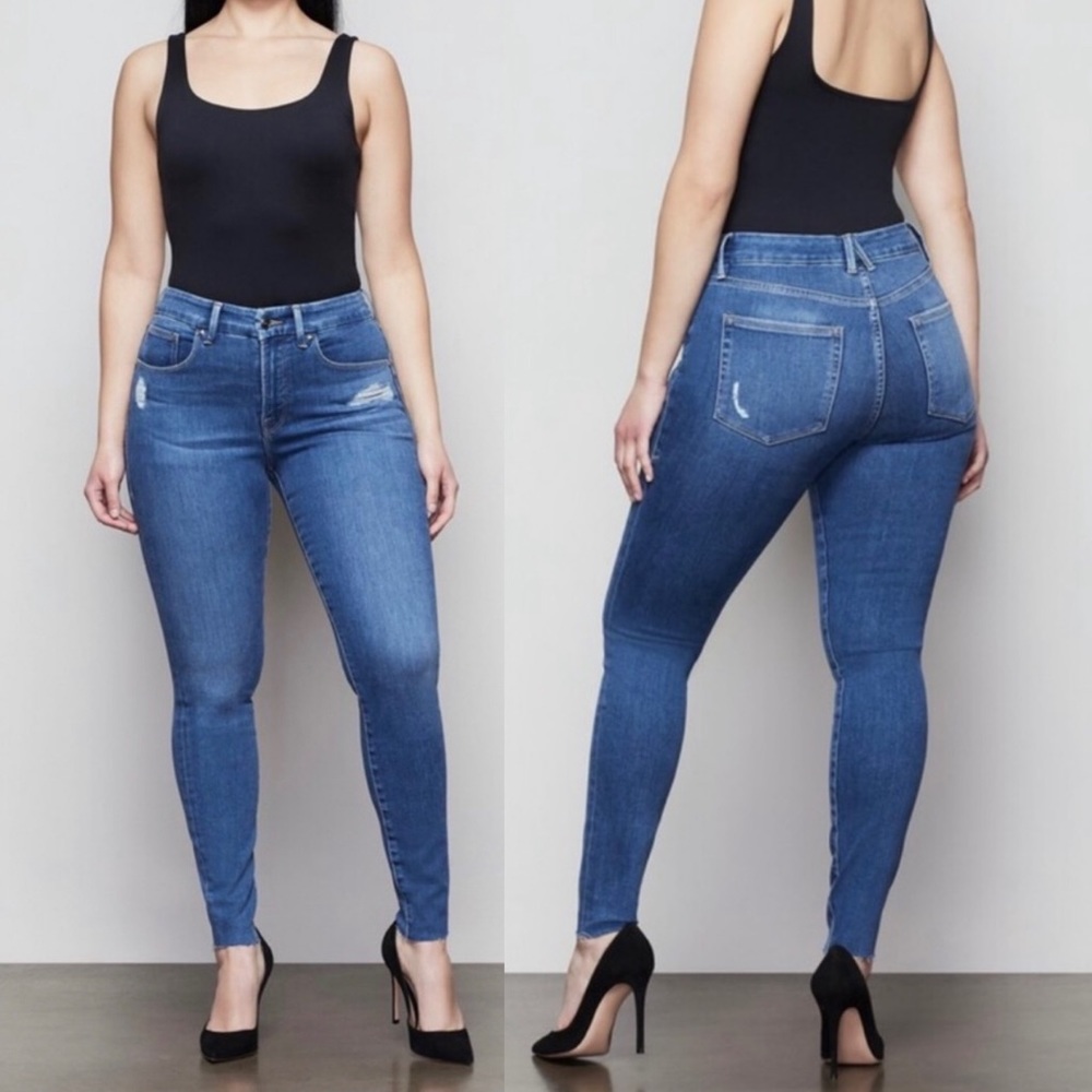 GOOD‎ AMERICAN Good Legs Zebra Pockets Distressed Raw Hem